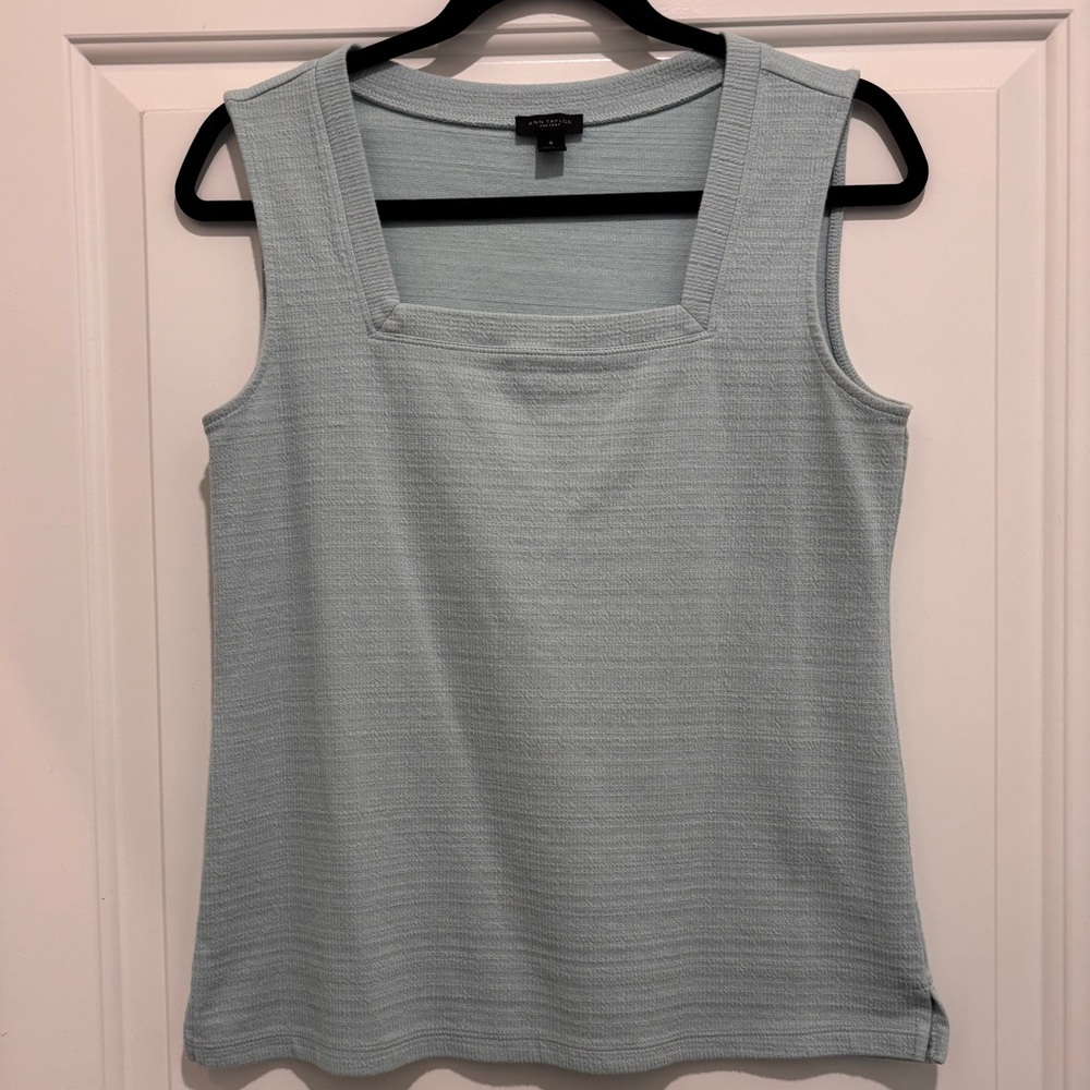 Ann Taylor Soft Blue Square Neck Tank Top